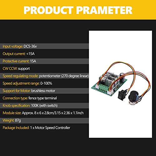 [Australia - AusPower] - DC 5V-36V 15A Brushless Motor Controller 3-Phase Brushless Motor Speed Controller Motor Control Board CW CCW Reversible Switch Motor Driver Control Regulator Module 