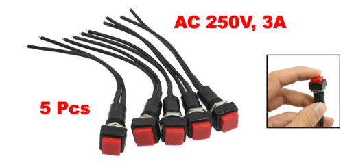 [Australia - AusPower] - uxcell 5Pcs 10mm Red Square Wired Horn NO Momentary Push Button Switch AC 250V 3A 