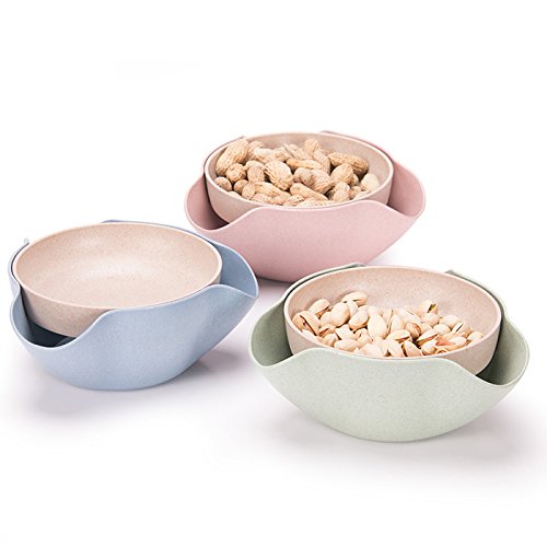 [Australia - AusPower] - Bamboo's Grocery Double Dish Snack Bowl For Pistachios, Peanuts, Edamame, Cherries, Nuts, with Shell Storage, Green 