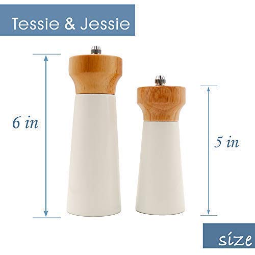 [Australia - AusPower] - Salt and Pepper Grinders White Salt Shaker Wooden Pepper Salt Grinder Set Pepper Mill - Stainless Ceramic Refillable for Sea Salt Black Pepper - 5" And 6" Christmas Gift Set By Tessïe & Jessïe Lighthouse(5"+6") 