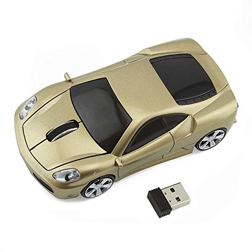 [Australia - AusPower] - ECOiNVA Wireless Sports Car Mouse Optical 2.4G Nano USB AA Battery Desktop Laptop Mice (Gold) Gold 