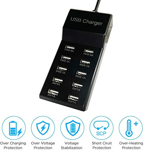 [Australia - AusPower] - Multi-Port USB Charger,YANER 10-Port USB Desktop hub Wall Charger, Suitable for iPhone/iPad/Samsung Galaxy Note Tablet Android Smartphone Multi-Function Device (Black) 