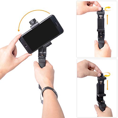 [Australia - AusPower] - Ergonomic Anti-Falling Cell Phone Vlogging Hand Grip Stabilizer Smartphone Holder Rig Mount Video Kit w/ Safety Strap Portable Selfie Stick for iPhone Samsung (Landscape+Portrait)-Mic /Light Adapter 