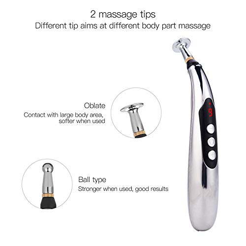 [Australia - AusPower] - 3-in-1 Acupuncture Pen Electronic Acupuncture Massage Pen with 3 Massage Heads and 2 Massaging Gel USB Rechargeable Meridian Energy Pen for Pain Relief 