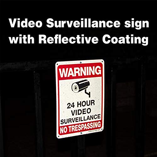 [Australia - AusPower] - Video Surveillance Sign, No Trespassing Sign, Metal Reflective Warning Sign, 10 x7 Inches 0.40 Aluminum, (2 Pack) Fade Resistant, UV Protected, Waterproof, Indoor or Outdoor Use for Home Business CCTV Black and Red on White - 2 Pack 