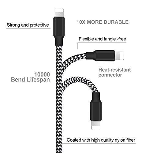 [Australia - AusPower] - [Apple MFi Certified]Lightning Cable,iPhone Charger Cable[5Pack 6FT] iPhone Fast Charging Cable Cord USB Nylon Braided for iPhone 13/12/11 Pro Max/XS MAX/XR/XS/X/8/8Plus/7/7 Plus/6S/6/5/SE/AirPods. Black&White 