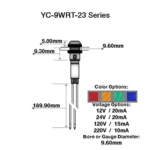 [Australia - AusPower] - Yuco YC-9WRT-23R-24-10 LED 9mm Miniature Indicator Pilot Light 24V AC/DC, Red 