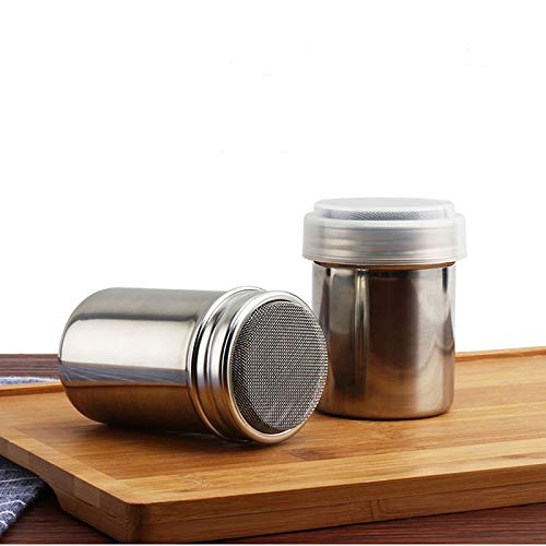 [Australia - AusPower] - 2 Stainless Steel Powder Shakers Mesh Shaker Powder Cans for Coffee Cocoa Cinnamon Powder with Lid For Baking Cooking Home Restaurant,with 16 pcs Random Printing Molds Stencils 
