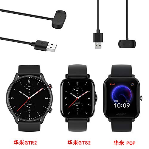 [Australia - AusPower] - FitTurn Charger Charging Cable Wire Cord Dock Clip Data Sync Compatible with Amazfit GTR 2 A1951,GTS 2 A1968, USB Charging Cable 3.3ft 100cm - Smartwatch Accessories (TowBlack) Tow*Black 