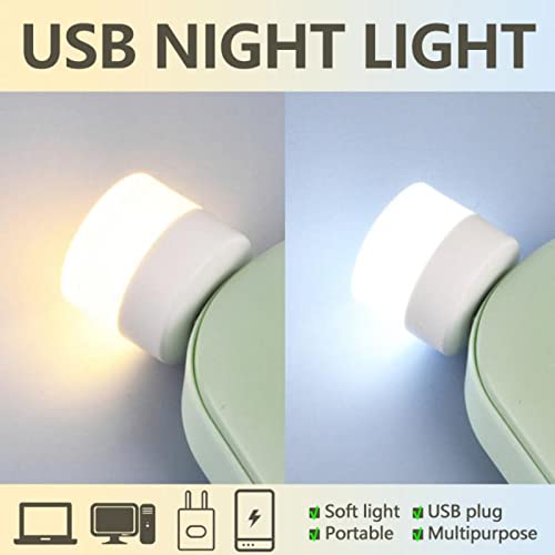 [Australia - AusPower] - Linwnil USB Plug Lamp Computer Mobile Power Charging USB Small Book Lamps LED Eye Protection Reading Light Small Round Light Night Light(4 Warm Light) 4 Warm Light 