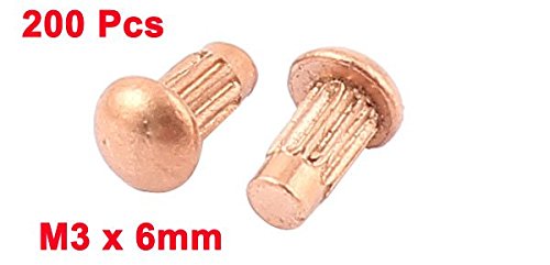 [Australia - AusPower] - uxcell 200 Pcs 1/8" x 1/4" Copper Round Head Solid Rivets Knurled Shanks 
