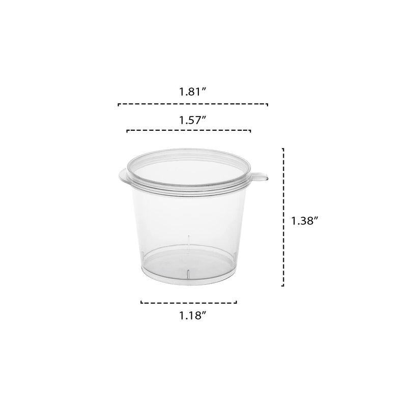 [Australia - AusPower] - Party Essentials Leak Proof Plastic Condiment Souffle Containers with Attached Airtight Portion Cup with Hinged Lid for Sauces, Samples, Slime, Jello Shot, Storage, Craft, 100 Sets, 1 oz, Clear 100 Sets, 1 oz. 