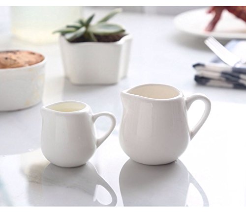 [Australia - AusPower] - CHOOLD 2pcs Mini Classic Pure White Ceramic Creamer with Handle,Small Coffee Milk Creamer Pitcher(2oz/3.4oz) (S+L (2 oz + 3.4 oz)) S+L ( 2 oz + 3.4 oz) 