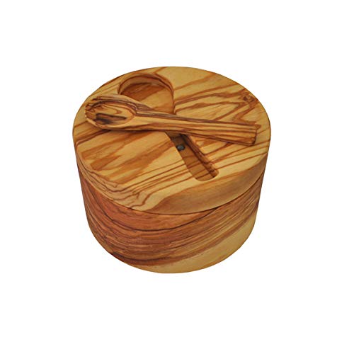 [Australia - AusPower] - Naturally Med Olive Wood Salt Cellar with Inset Spoon 