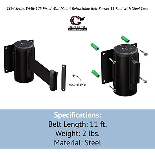 [Australia - AusPower] - CCW Series WMB-125 Fixed Wall Mount Retractable Belt Barrier 11 Foot with Black Steel Case (Black"This LINE is Closed" Belt) Messaging 