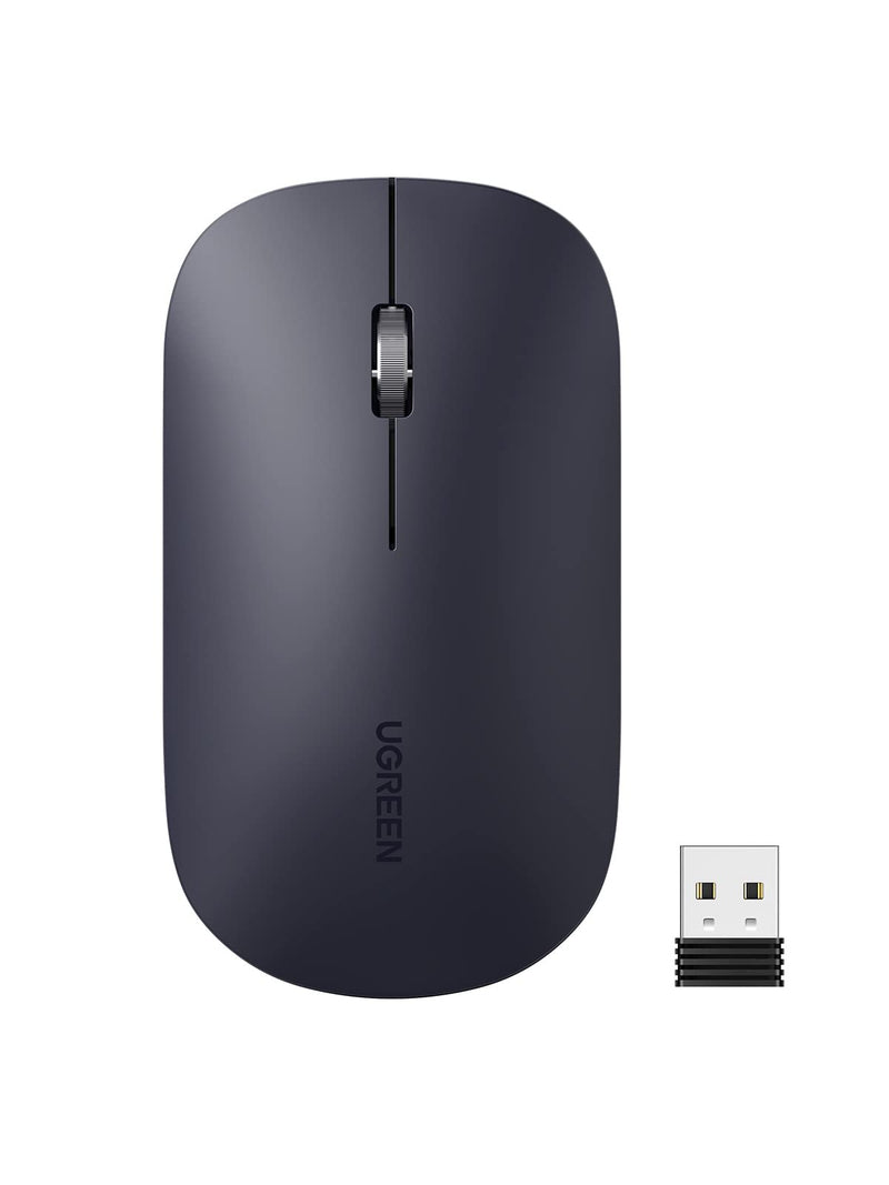 [Australia - AusPower] - UGREEN Wireless Mouse, 2.4G Slim Silent Computer Mouse with 4000 DPI, USB Cordless Mouse with 18-Month Battery Life, Small Flat Portable Optical Mice for Laptop, Computer, Chromebook, MacBook - Black 