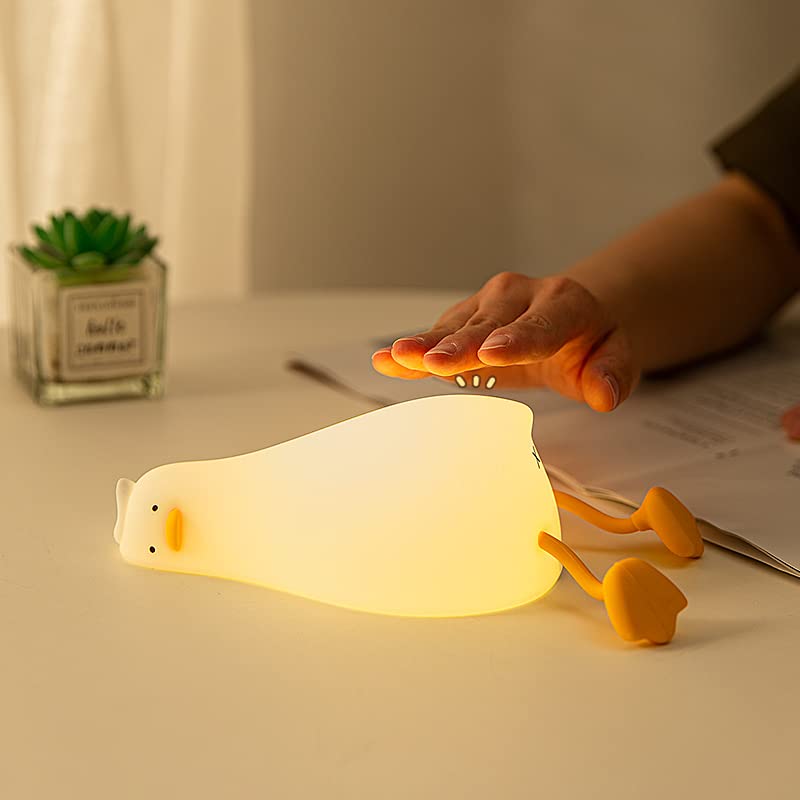 [Australia - AusPower] - ATCTBOGFS Cute Duck Lamp, Fun Lying Flat Duck Night Light,LED Squishy Animal Novelty Lamp,Light up Duck for Kids Great Gift,3 Level Dimmable Nursery Nightlight Rechargeable Touch Lamp (Duck Lamp) Yellow 