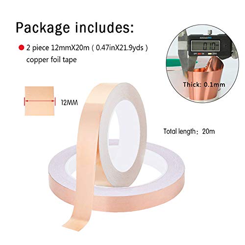 [Australia - AusPower] - 2 Pack Copper Foil Tape, Single-Sided Conductive Copper Tape Adhesive for EMI Shielding,Paper Circuits,Electrical Repairs,Grounding12mmx21.9yards 