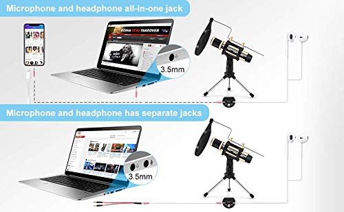 [Australia - AusPower] - Studio Recording Microphone, ZealSound Condenser Broadcast Microphone w/Stand Built-in Sound Card Echo Recording Karaoke Singing for Phone Computer PC Garageband Smule Live Stream & YouTube (Gold) Gold 
