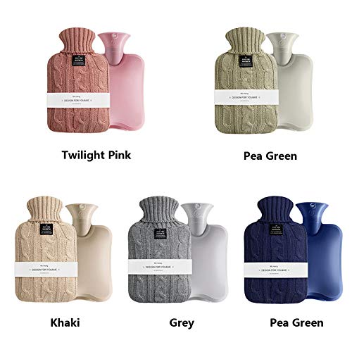 [Australia - AusPower] - OliviaLiving Hot Water Bag Hot Water Bottle 1 Liter Heat Up and Refreezable Hot Cold Pack with Knit Cover for Pain Relief Hot Cold Therapy Pea Green 