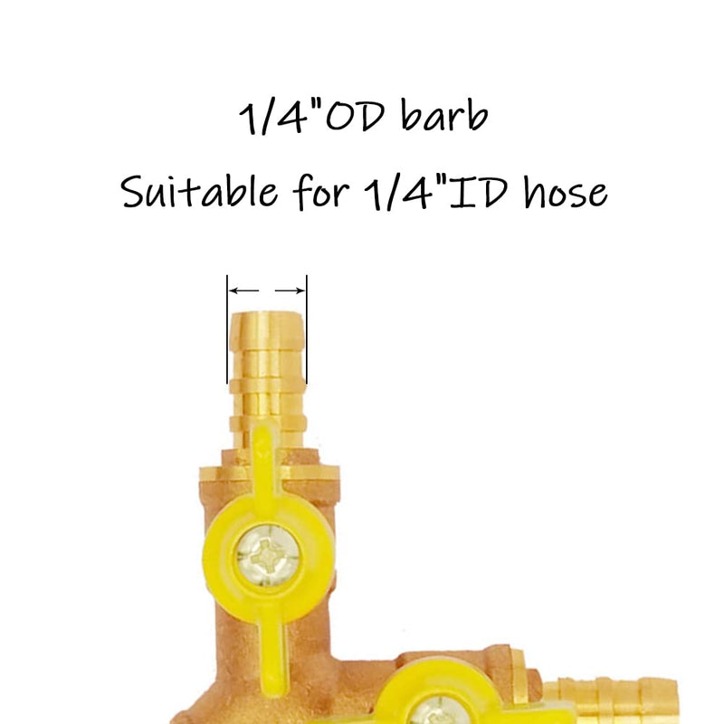[Australia - AusPower] - Uenede Solid Brass 3-way Y-shaped Shut-off Ball Valve with 2-switch 1/4" Hose Barb Include 3 Stainless Steel Clamps Hose Pipe Barb Fitting for Water/Oil/Gas 0.25 Inch 
