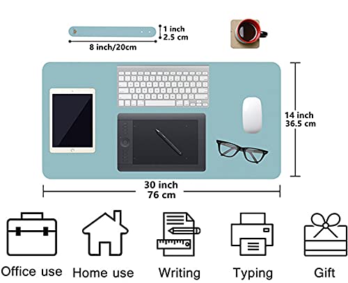 [Australia - AusPower] - Leather Desk Mat,Desk Pad,Desktop mat,Waterproof Desk Mat for Desktop, Desk Mat for Keyboard and Mouse,Leather Mouse Pad Protector for Office and Home,30"x 14" Leather-light Blue 