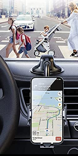 [Australia - AusPower] - Long Neck Anti Shake Cradle Car Phone Mount Holder for Windshield and Dashboard Smartphone Stand with Strong Suction Cup Compatible with Any Smartphone 