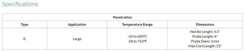 [Australia - AusPower] - Sper Scientific 800066 Type K Penetration Thermometer Probe, Large 