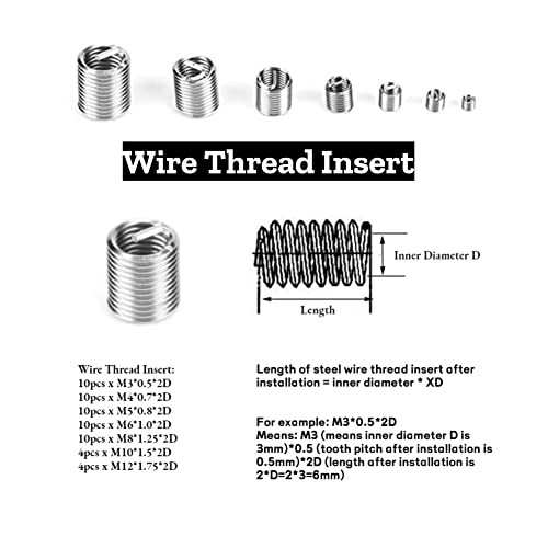 [Australia - AusPower] - Hilitand 116pcs Self Tapping Thread Slotted Inserts and Steel Wire Thread Inserts Combination Set with Box, Thread Repair Tools for 2D M3/M4/M5/M6/M8/M10/M12 