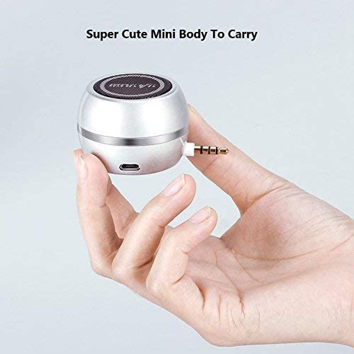 [Australia - AusPower] - Mini Speaker with 3.5mm Aux Input Jack, 3W Loud Portable Speaker for iPhone iPod iPad Cellphone Tablet Laptop, with USB Rechargeable Battery, Gift Choice for Kids, Silver 