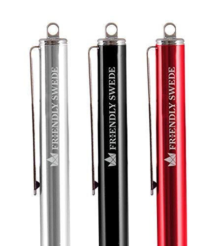 [Australia - AusPower] - Extra Long - Bundle of 3 Thin-Tip High Precision Universal Capacitive Stylus Pens 7.3'' + Extra 3 Replaceable Tips + 2 x 15'' Elastic Tether Lanyards + Cleaning Cloth (Red+ Black + Silver) Red+ Black + Silver 