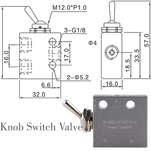 [Australia - AusPower] - SNS Pneumatic 3 Position 2 Port Toggle Switch G1/8 Pneumatic Mechanical Valve HL2301 Pressure 1.5-8kgf/cm² 
