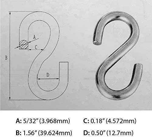 [Australia - AusPower] - S Hook - Marine Grade 316 Stainless Steel 1.56" Long, 5/32" Thick Metal Hook for Hanging and Utility Use (4) 4 