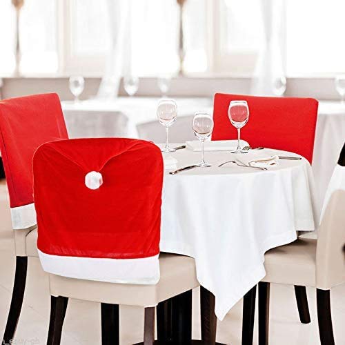 [Australia - AusPower] - CCINEE 6PCS Christmas Chair Covers,Santa Claus Hat Slipcover Xmas Chair Back Cover for Christmas Dinning Room Decoration 