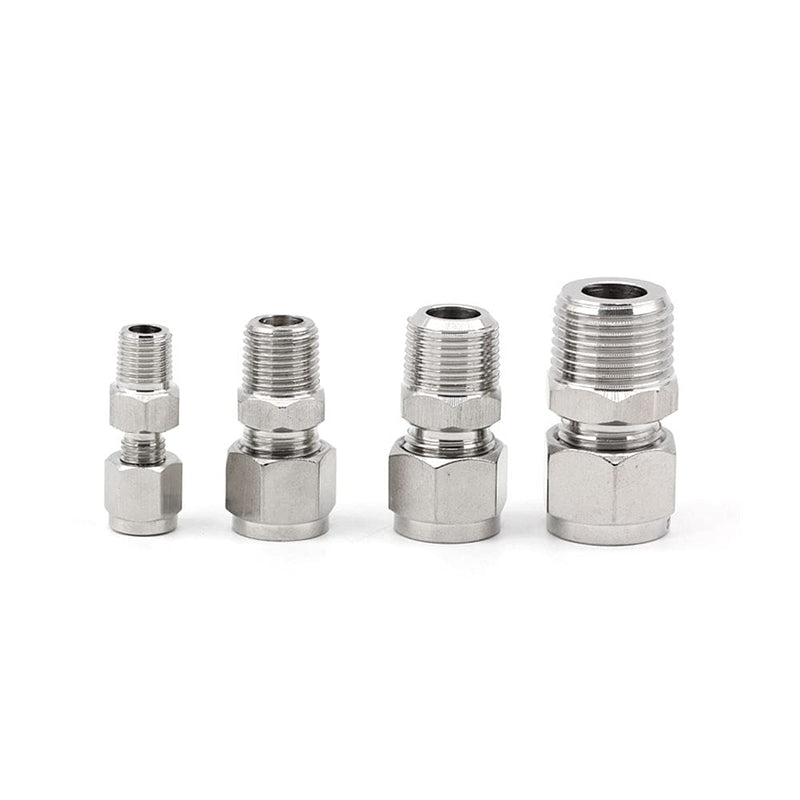 [Australia - AusPower] - Yoebor Stainless Steel 304 Compression Tube Fitting Straight Adapter Connector with Double Ferrules 1/4" OD x 1/4" NPT Male,Pack of 2 
