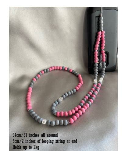 [Australia - AusPower] - Wooden beaded phone chain lanyard gift for women gift for mom gift for girl (Pink with Universal Tab) Pink With Universal Tab 