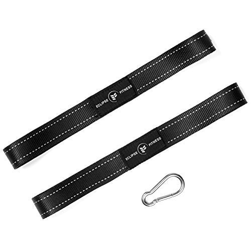 [Australia - AusPower] - Battle Rope Anchor Strap Kit | Heavy Duty Reinforced Nylon | Easy and Fast Setup | Stops Rope Damage | Stainless Steel Carabiner | Includes Exercise Guide | Black with White Stripe 