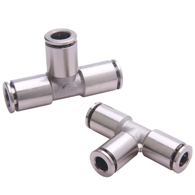 [Australia - AusPower] - Jienk 2PCS 3/8" Tube OD Union Tee Push to Connect Fittings, Pneumatic 3 Way Tee Shaped Nickel-Plated Copper Quick Connector for Air Bag Air Brake Air Compressor 3/8” OD 