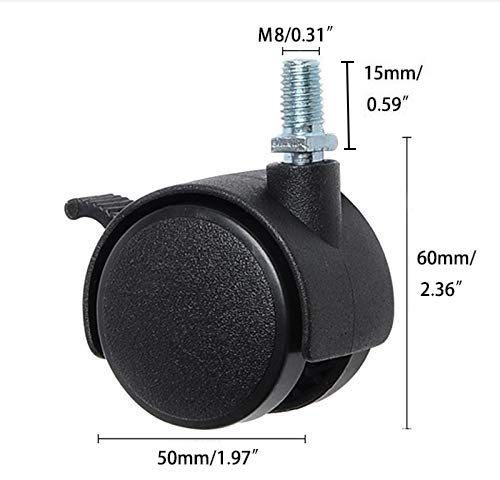 [Australia - AusPower] - HOWDIA 4 Pack 2 Inch Nylon Plastic Replacement Caster Swivel Furniture Wheels Floor Protecting Office Chair Swivel Caster Threaded Stem with Brake Black 
