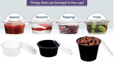 [Australia - AusPower] - BUHAYA CARE 100 Crystal Clear Disposable Plastic Portion Cups, 2 Ounce with Airtight Lids, Disposable Condiment Containers, Souffle Portion, Leakproof & Jello Shot Cups (Pack 100) (2 Oz) 2 Oz 