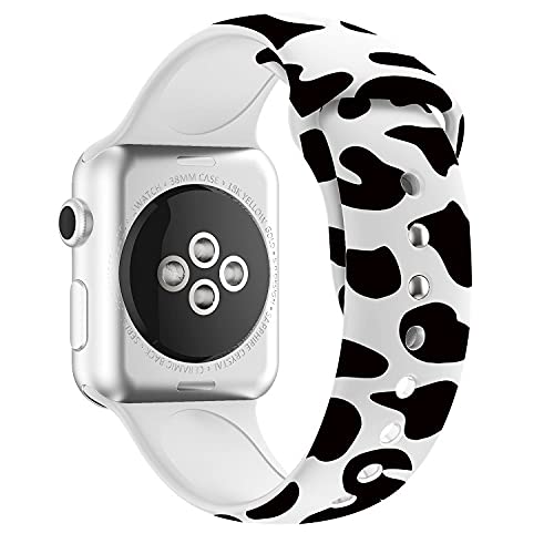 [Australia - AusPower] - BONICI Smart Watch Band Compatible with Apple Watch Series 6/SE/5/4/3/2/1 iWatch, Wild Nature Cow Sport Soft Silicone Rubber Watch Replacement Bands +Watch Screen Protector Case -Cow (42mm) 42 mm 