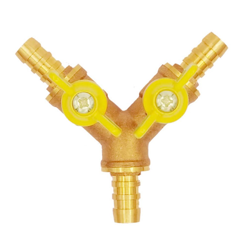 [Australia - AusPower] - Uenede Solid Brass 3-way Y-shaped Shut-off Ball Valve with 2-switch 1/4" Hose Barb Include 3 Stainless Steel Clamps Hose Pipe Barb Fitting for Water/Oil/Gas 0.25 Inch 
