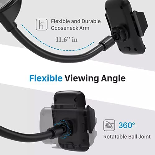 [Australia - AusPower] - Long Neck Anti Shake Cradle Car Phone Mount Holder for Windshield and Dashboard Smartphone Stand with Strong Suction Cup Compatible with Any Smartphone 