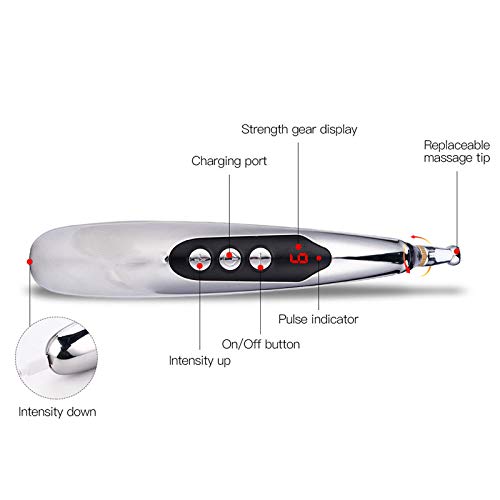 [Australia - AusPower] - 3-in-1 Acupuncture Pen Electronic Acupuncture Massage Pen with 3 Massage Heads and 2 Massaging Gel USB Rechargeable Meridian Energy Pen for Pain Relief 