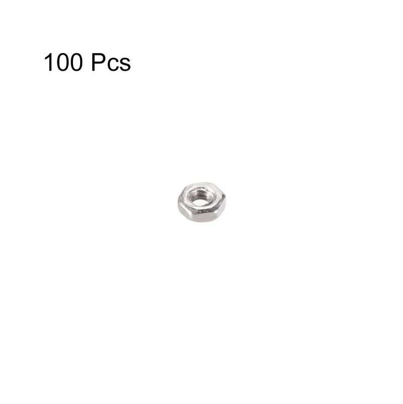 [Australia - AusPower] - uxcell Hex Nuts, M2x0.4mm Metric Coarse Thread Hexagon Nut, Carbon Steel, Pack of 100 (Silver Tone) 