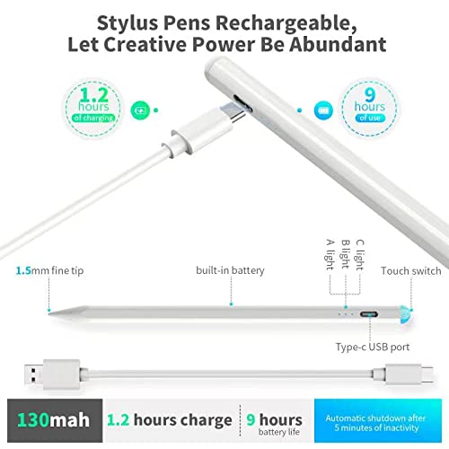 [Australia - AusPower] - Stylus Pen Compatible for iPad,with Palm Rejection,Tilt,Magnetic Function,Compatible with 2018-2021 Apple iPad Pro 11/12.9-inch,iPad 6th/7th/8th/9th,iPad Mini 5th/6th,iPad Air 3rd/4rd Generation White 