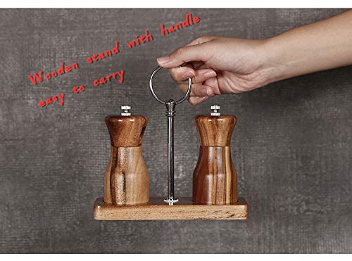 [Australia - AusPower] - Acacia Wood Salt and Pepper Grinder Set, Manual Pepper mill, Refillable, Adjustable Coarseness Ceramic Rotor, with Wooden Stand Holder Tray 