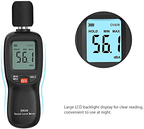 [Australia - AusPower] - Decibel Meter, Digital Sound Level Meter, Range 30-130dB(A) Noise Volume Measuring Instrument Self-Calibrated Decibel Monitoring Tester (Battery Included) 