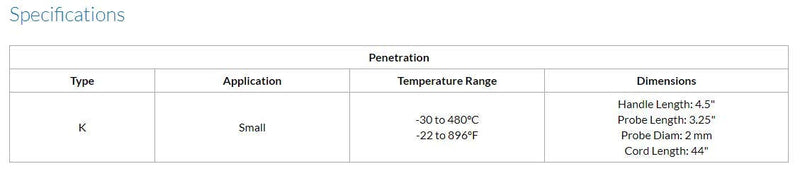 [Australia - AusPower] - Sper Scientific 800064 Type K Penetration Thermometer Probe, Small 