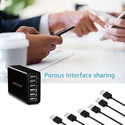 [Australia - AusPower] - Multi USB Charger, Arttron 40W 6-Port USB Charging Station, Foldable USB Wall Charger, Portable Universal Travel Adapter compatible with iPhone, iPad, Android and Almost All Other USB-Enabled Devices. Black (USA foldable plug） 